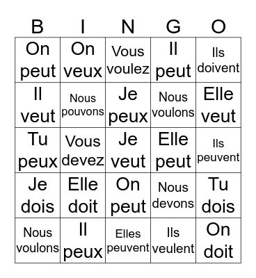 Verbs de irregulier Bingo Card