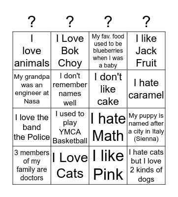 How well do you know your classmates? Bingo Card