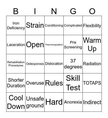 Sports Medicine Bingo Card