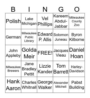 Milwaukee Bingo Card