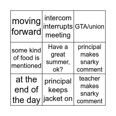 Faculty Meeting BINGO Card
