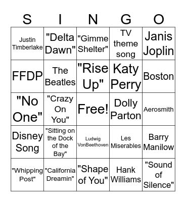 SINGO Bingo Card