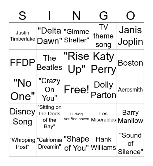 SINGO Bingo Card