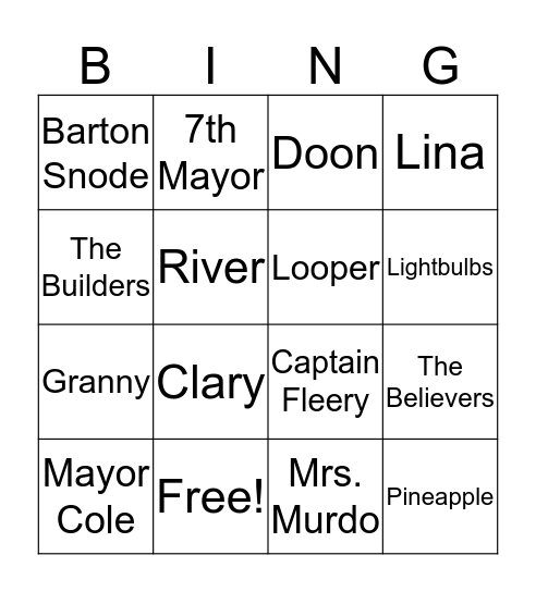 City Of Ember Bingo Card