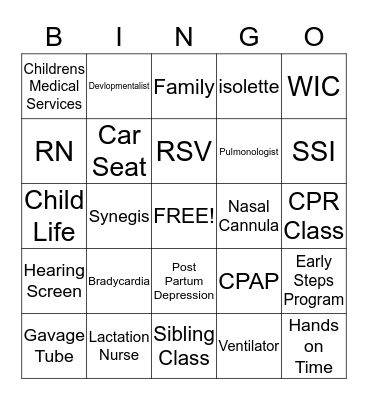 NICU BINGO Card