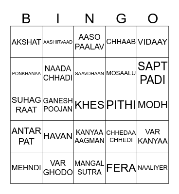 KHYAATI'S WEDDING SHOWER Bingo Card