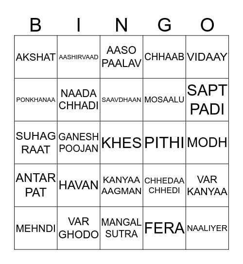 KHYAATI'S WEDDING SHOWER Bingo Card
