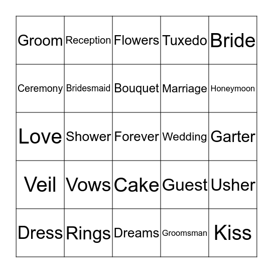 Megan's Shower Bingo Card