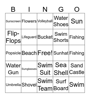 Summer Theme Bingo Card