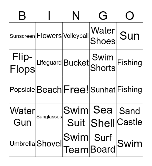 Summer Theme Bingo Card