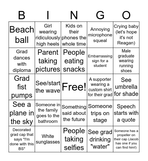 Keslyn's Graduation  Bingo Card