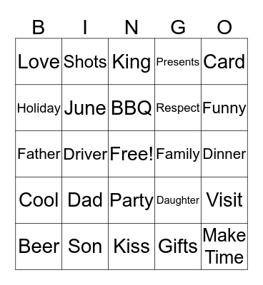 Father's Day Bingo Card