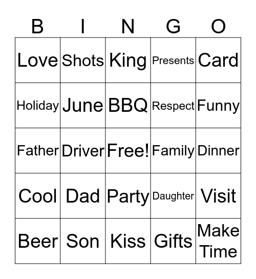 Father's Day Bingo Card