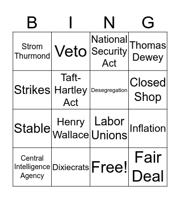 Postwar Politics Bingo Card