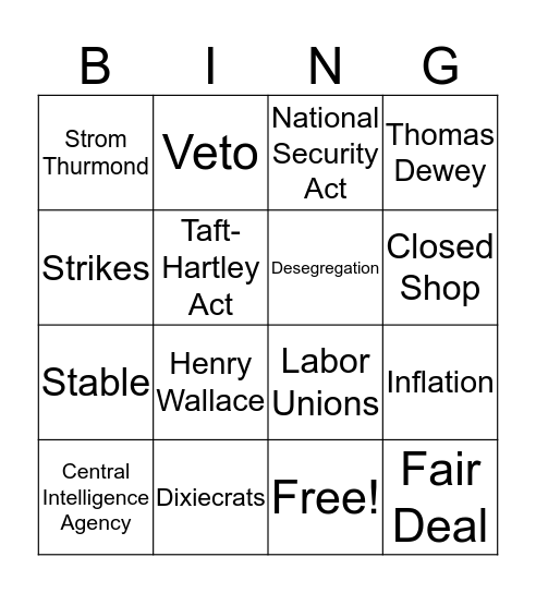 Postwar Politics Bingo Card