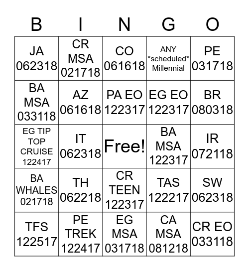TFA BINGO - SUMMER 2017 Bingo Card
