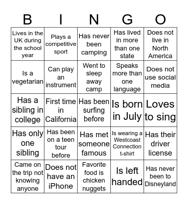 Trip 16 Human Bingo Card