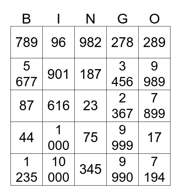 Loto des nombres Bingo Card
