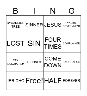 JESUS AND ZACCHAEUS Bingo Card