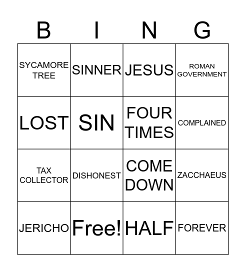 JESUS AND ZACCHAEUS Bingo Card