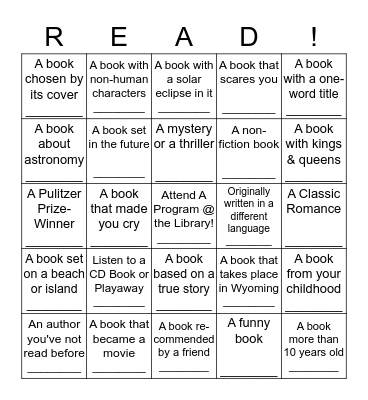 Eclipse Expectations! Adult Summer Reading Bingo Card