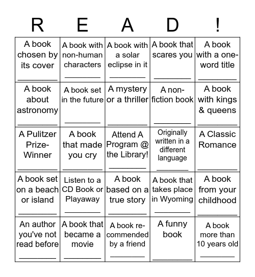 Eclipse Expectations! Adult Summer Reading Bingo Card