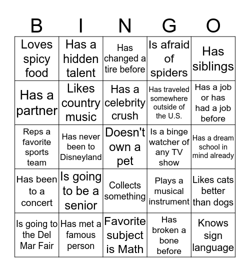 Find someone who...! Bingo Card