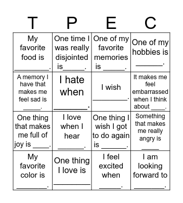 Parenting Group Bingo Card