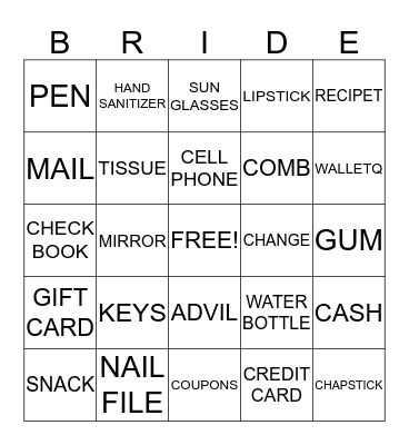 Gamble Bass Bridal Shower Bingo Card