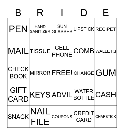 Gamble Bass Bridal Shower Bingo Card