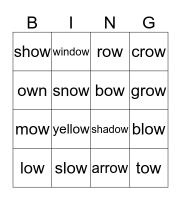 OW (long o) BINGO Card