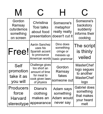 MasterChef Bingo Card