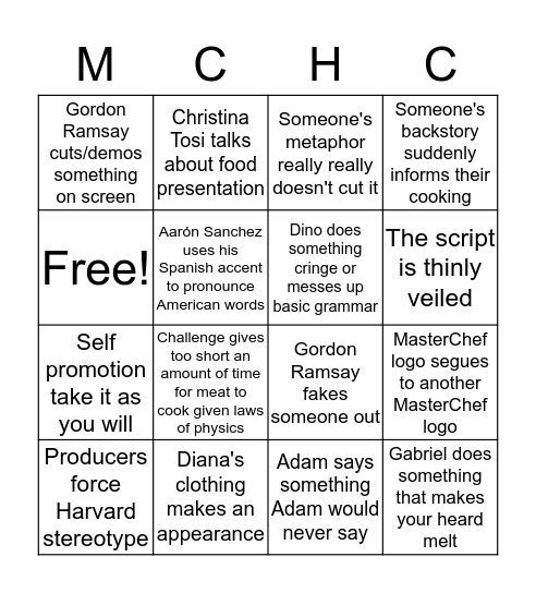 MasterChef Bingo Card