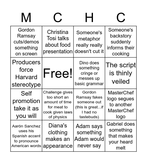 MasterChef Bingo Card