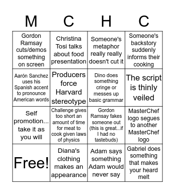 MasterChef Bingo Card