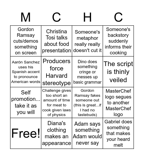 MasterChef Bingo Card