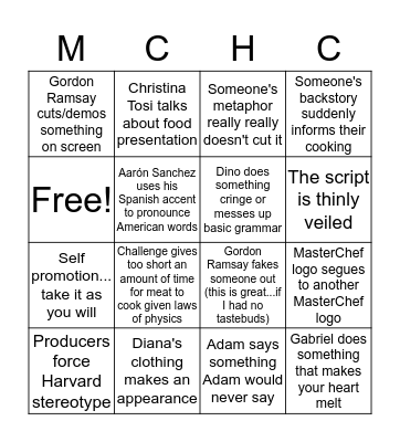 MasterChef Bingo Card