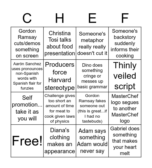 MasterChef Bingo Card