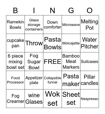 Emma's Bridal Bingo Card