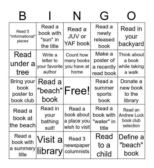 Summer Challenge Bingo 2017 Bingo Card