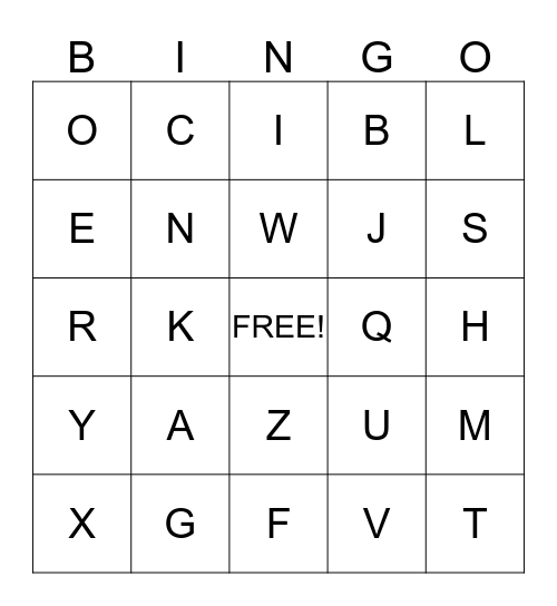 ALPHABET LETTER SOUNDS Bingo Card