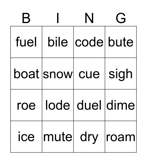 long vowels i,o.u Bingo Card