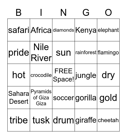 Africa Bingo Card