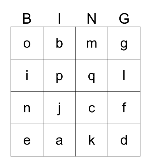 long vowels i,o.u Bingo Card