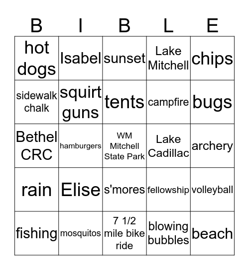 BETHEL'S ANNUAL CAMPOUT Bingo Card