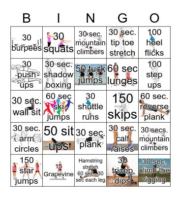 Fitness Bingo Card