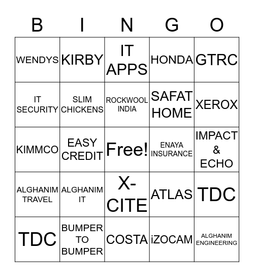 BINGO- IT DEPARTMENT  Bingo Card