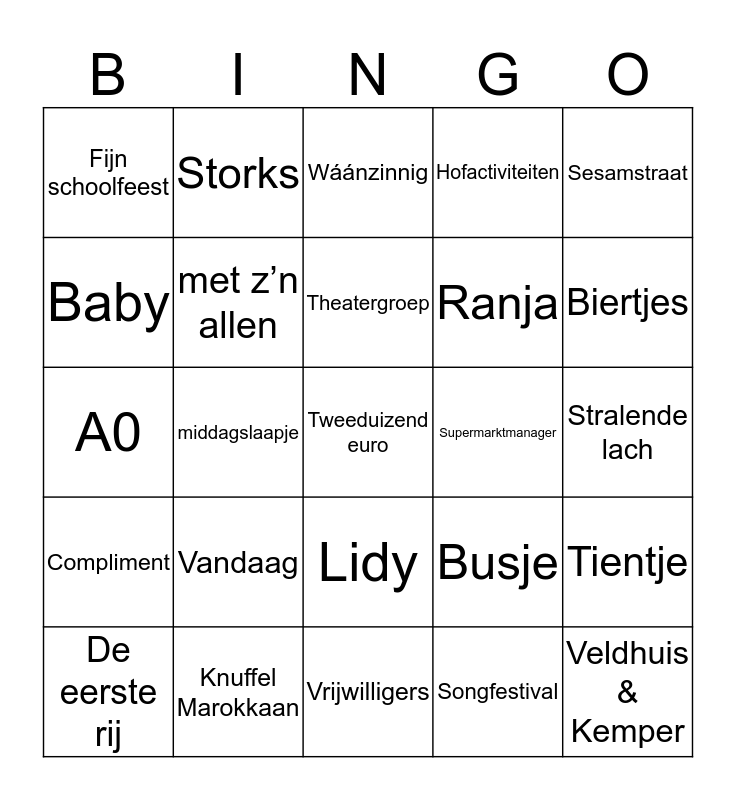 Schoolfeest Reggehof Bingo! Bingo Card