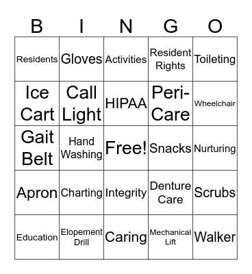 CNA BINGO Card