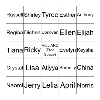 2013 HILLIARD FAMILY REUNION Bingo Card